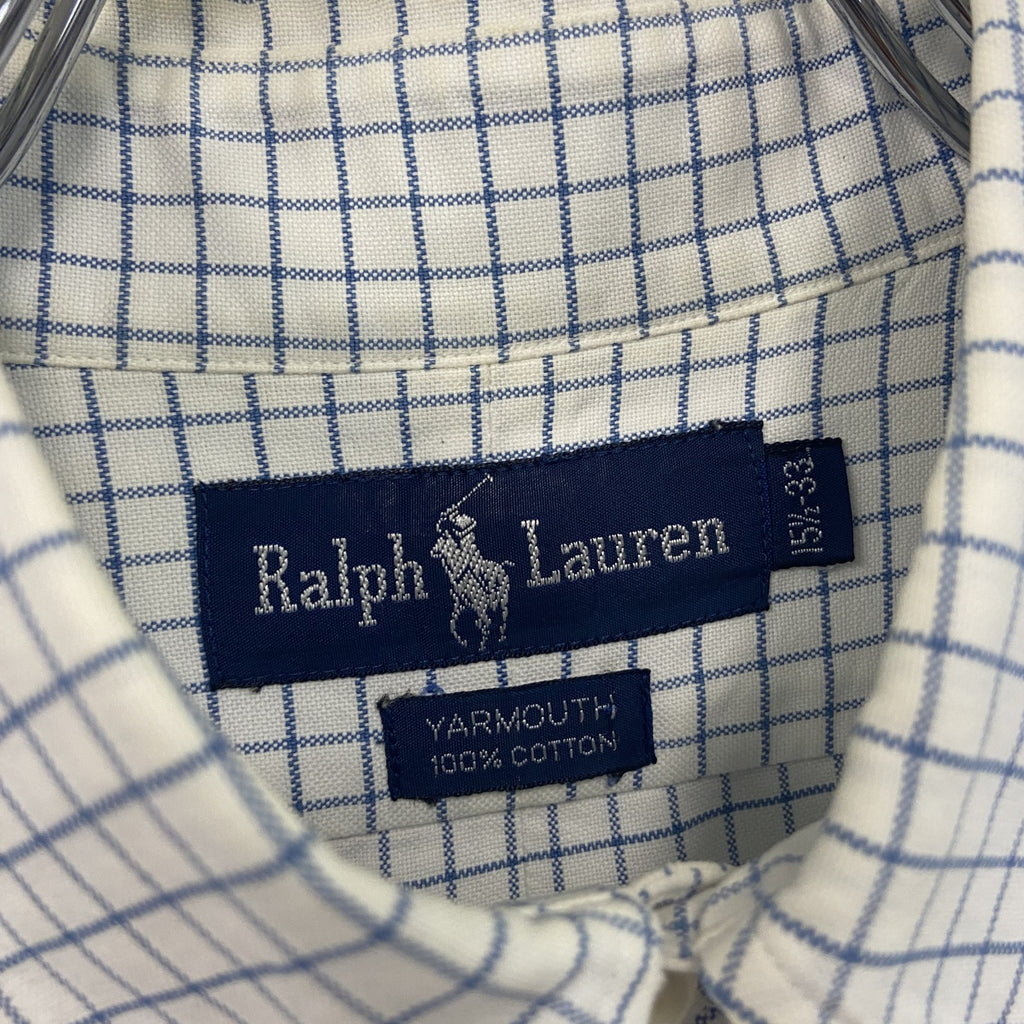 Ralph Lauan　ラルフローレン　長袖ボタンダウンシャツ　チェック柄　白　ホワイト　紺　ネイビー