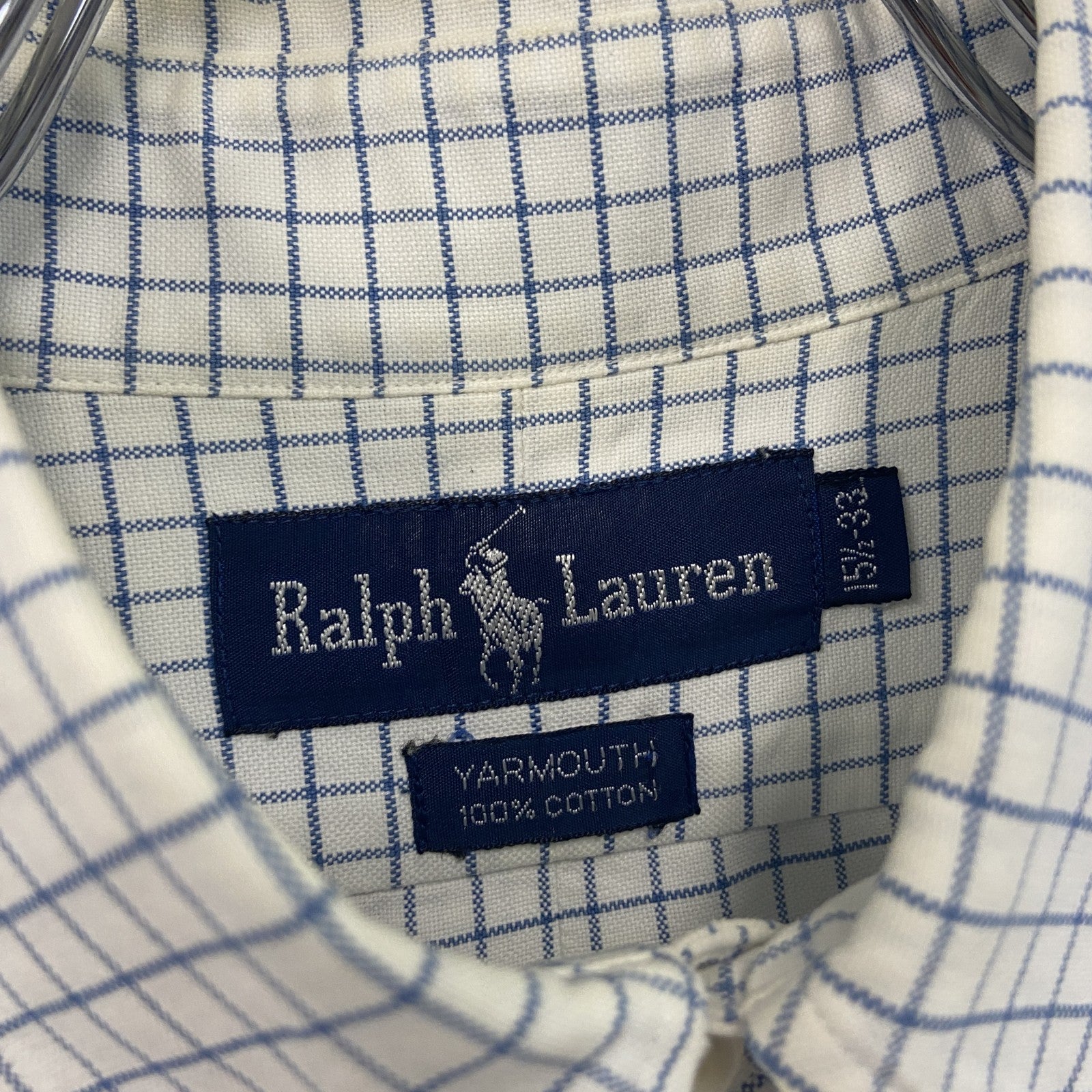 Ralph Lauan　ラルフローレン　長袖ボタンダウンシャツ　チェック柄　白　ホワイト　紺　ネイビー