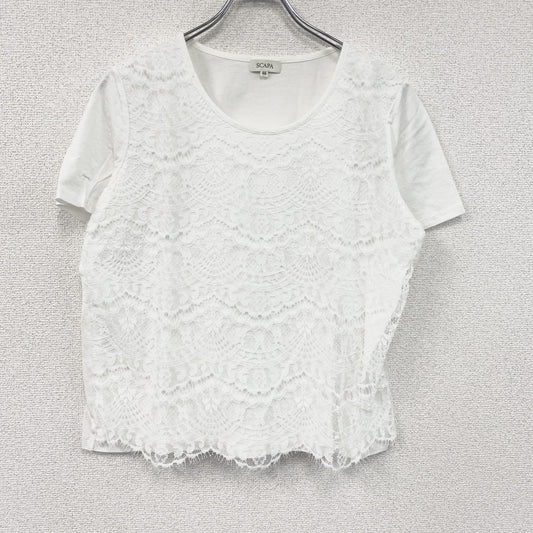 SCAPA　スキャパ　レース装飾半袖Tシャツ　白　ホワイト　44サイズ