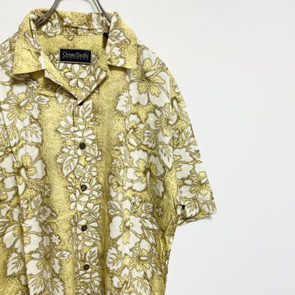 古着 used　OceanPacific　オーシャンパシフィック　半袖開襟アロハシャツ　花柄　黄色　レトロデザイン　Mサイズ