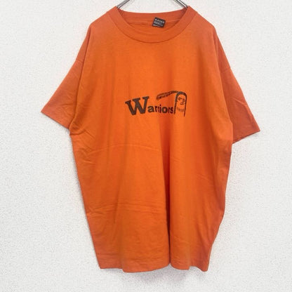 古着 used　半袖プリントTシャツ　レトロデザイン　クルーネック　シングルステッチ　ヴィンテージ　90s　オレンジ　XLサイズ