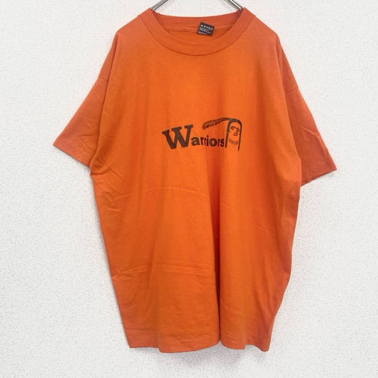 古着 used　半袖プリントTシャツ　レトロデザイン　クルーネック　シングルステッチ　ヴィンテージ　90s　オレンジ　XLサイズ