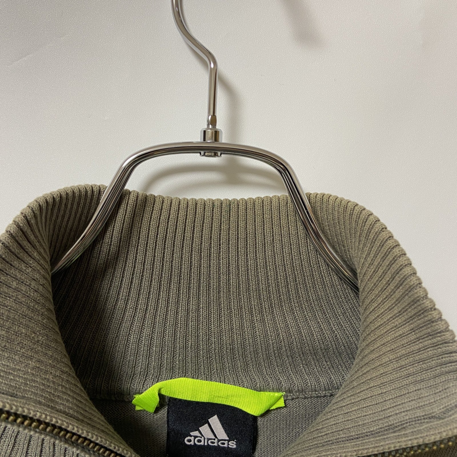 古着 used　adidas アディダス　長袖フルジップニット　セーター　ジップジャケット　ハイネック　ロゴ刺繍　　Lサイズ