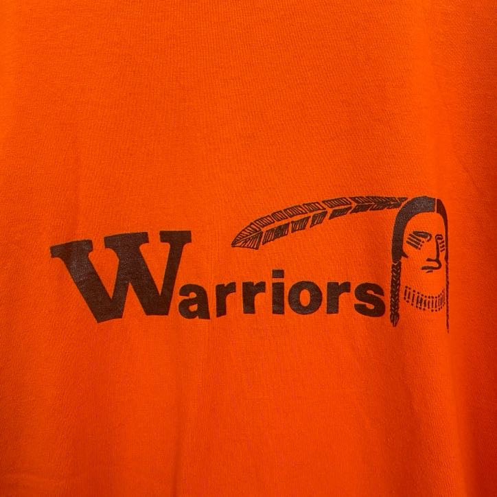 古着 used　半袖プリントTシャツ　レトロデザイン　クルーネック　シングルステッチ　ヴィンテージ　90s　オレンジ　XLサイズ