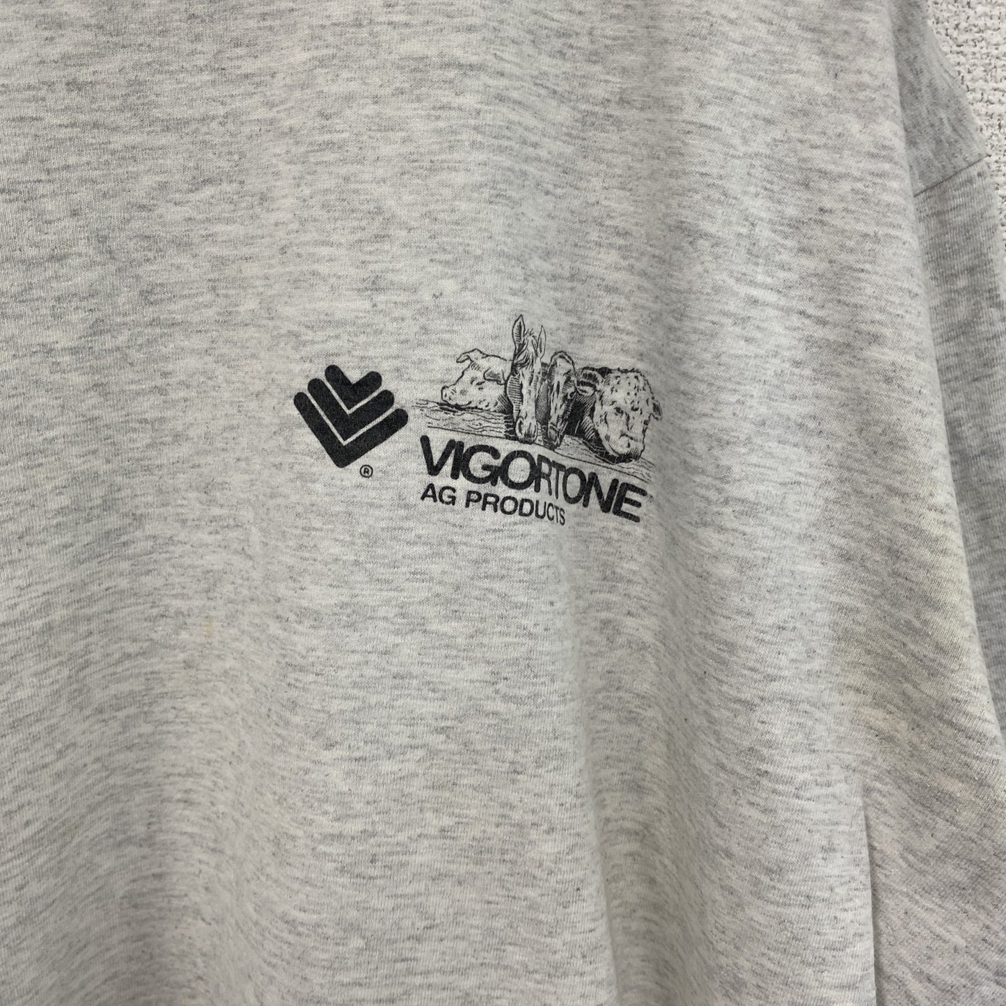 古着 used　K-PRODUCTS　半袖プリントTシャツ　シングルステッチ　90s　カジュアル　グレー　クルーネック　XLサイズ