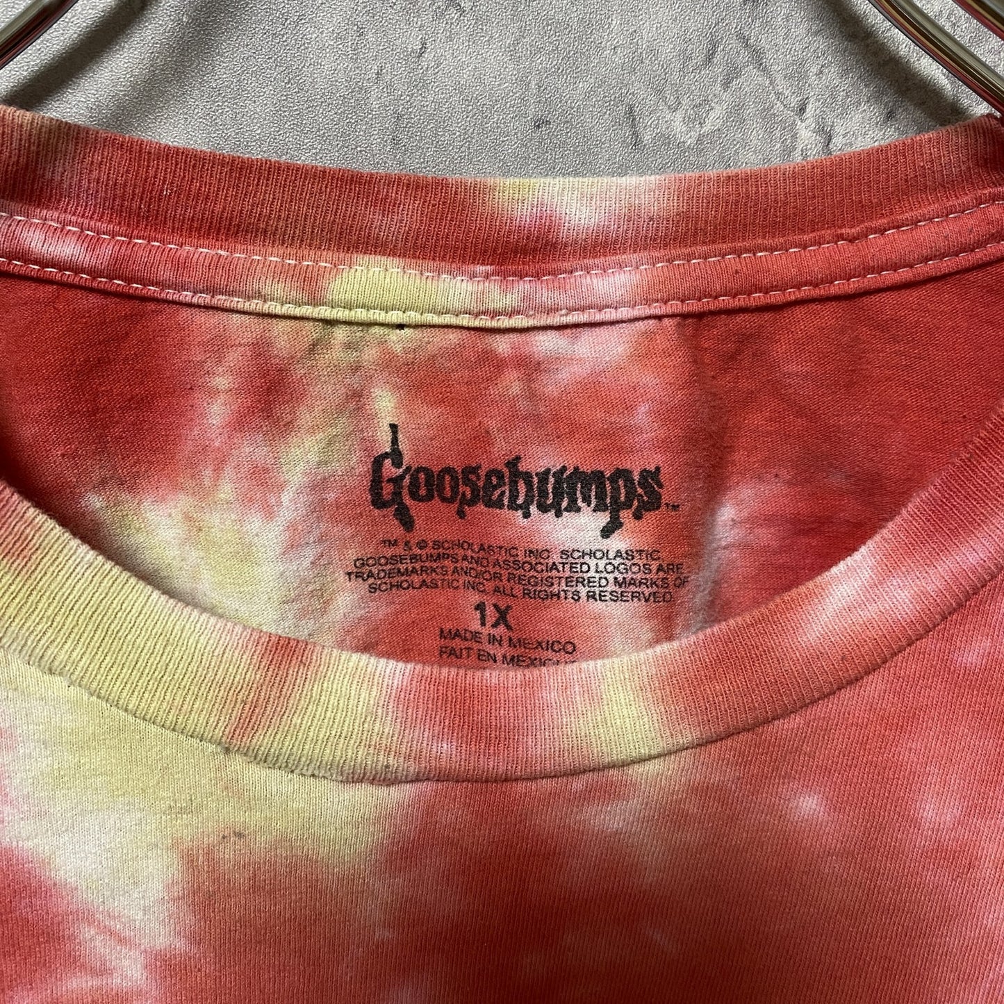 古着 used　Goose Bumps　半袖ムービープリントTシャツ　タイダイ柄　ホラーT　ピンク　ビッグシルエット　Lサイズ