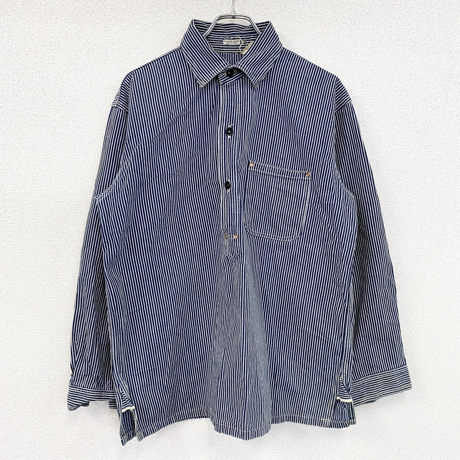 SUGAR CANE　シュガーケーン　長袖シャツ　長袖ワークシャツ　ストライプ　青　ブルー