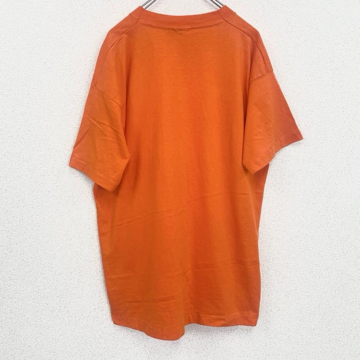 古着 used　半袖プリントTシャツ　レトロデザイン　クルーネック　シングルステッチ　ヴィンテージ　90s　オレンジ　XLサイズ
