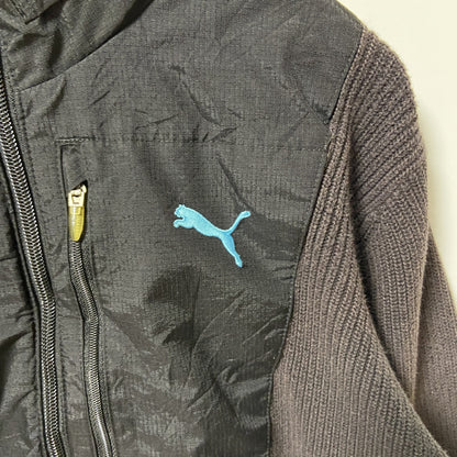 puma　プーマ　フルジップニットセーター　異素材切り替え　ワンポイント　刺繍ロゴ　Sサイズ
