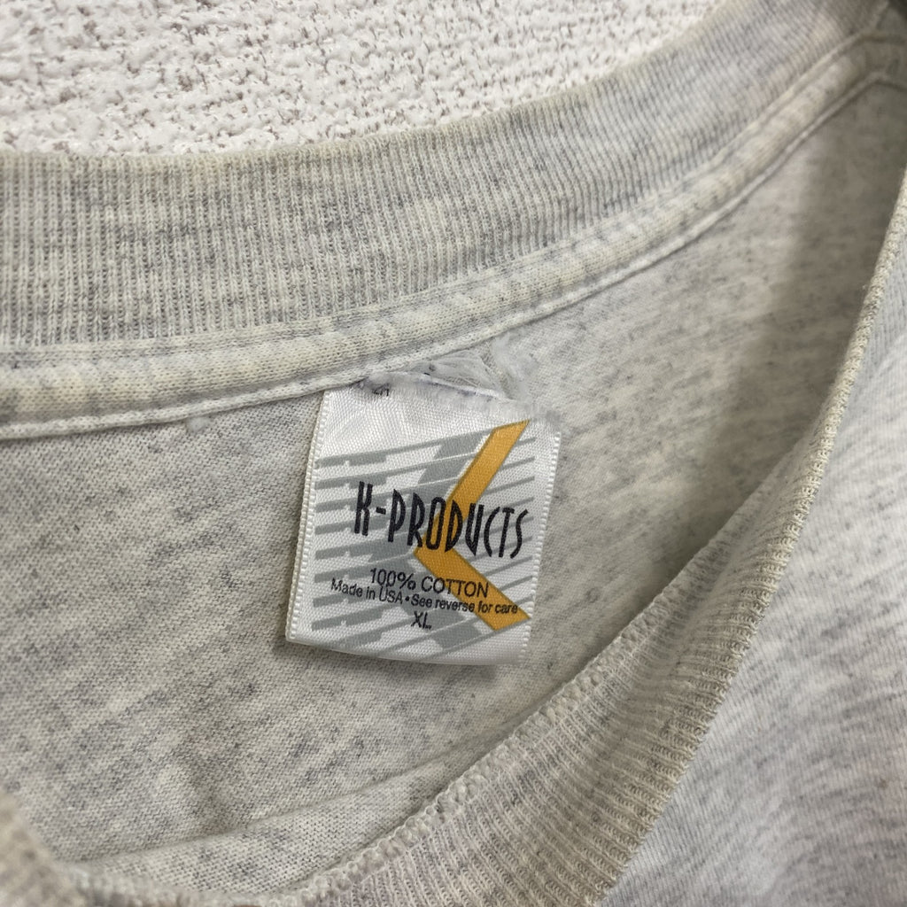 古着 used　K-PRODUCTS　半袖プリントTシャツ　シングルステッチ　90s　カジュアル　グレー　クルーネック　XLサイズ