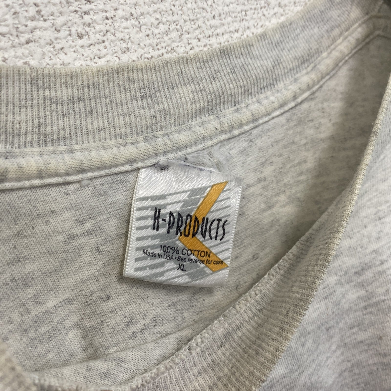 古着 used　K-PRODUCTS　半袖プリントTシャツ　シングルステッチ　90s　カジュアル　グレー　クルーネック　XLサイズ