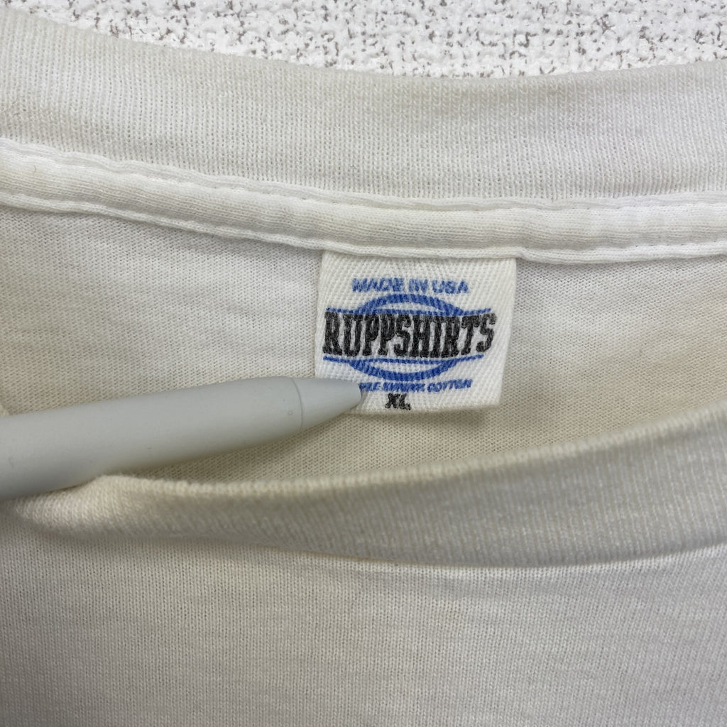 古着 used　90s　カレッジ　USA製　半袖プリントTシャツ　シングルステッチ　ヴィンテージ　白　ホワイト　XLサイズ
