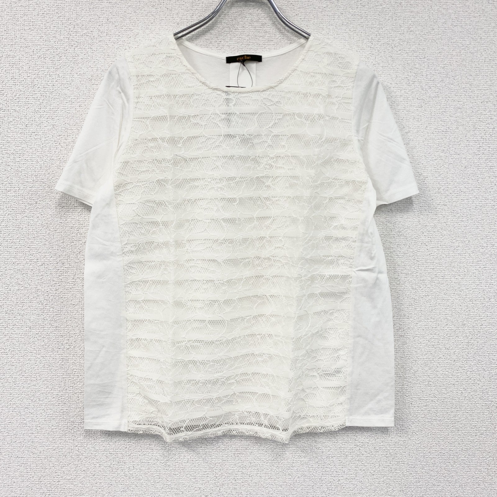 Esche　エッシュ　レース装飾半袖Tシャツ　デッドストック　白　ホワイト　42サイズ