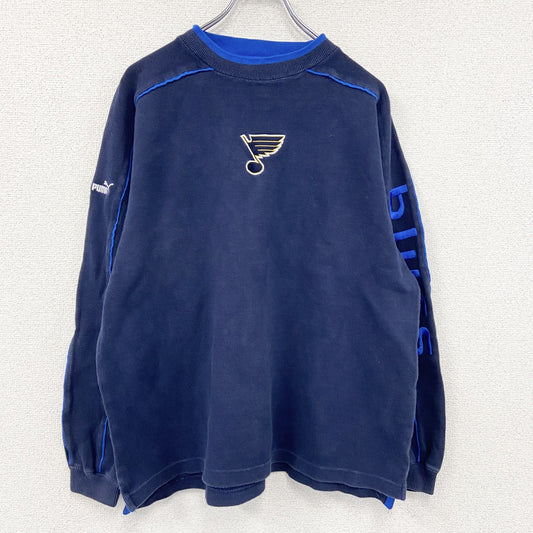 ～00s　PUMA　プーマ　NHL　セントルイス・ブルース　スウェット/トレーナー　刺繍ロゴ　紺　ネイビー　Lサイズ