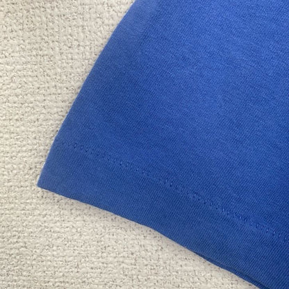 古着 used　半袖プリントTシャツ　レトロデザイン　シングルステッチ　クルーネック　ヴィンテージ　青　ブルー　XLサイズ