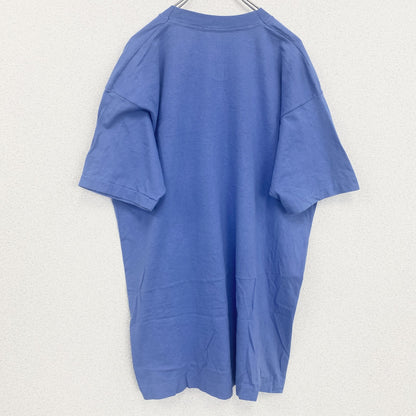 古着 used　半袖プリントTシャツ　レトロデザイン　シングルステッチ　クルーネック　ヴィンテージ　青　ブルー　XLサイズ