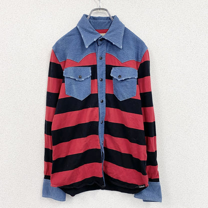 ～90s　Schott　ショット　RANCHER　ウエスタンシャツ　長袖シャツ　ボーダー　レッド　インディゴ　Mサイズ