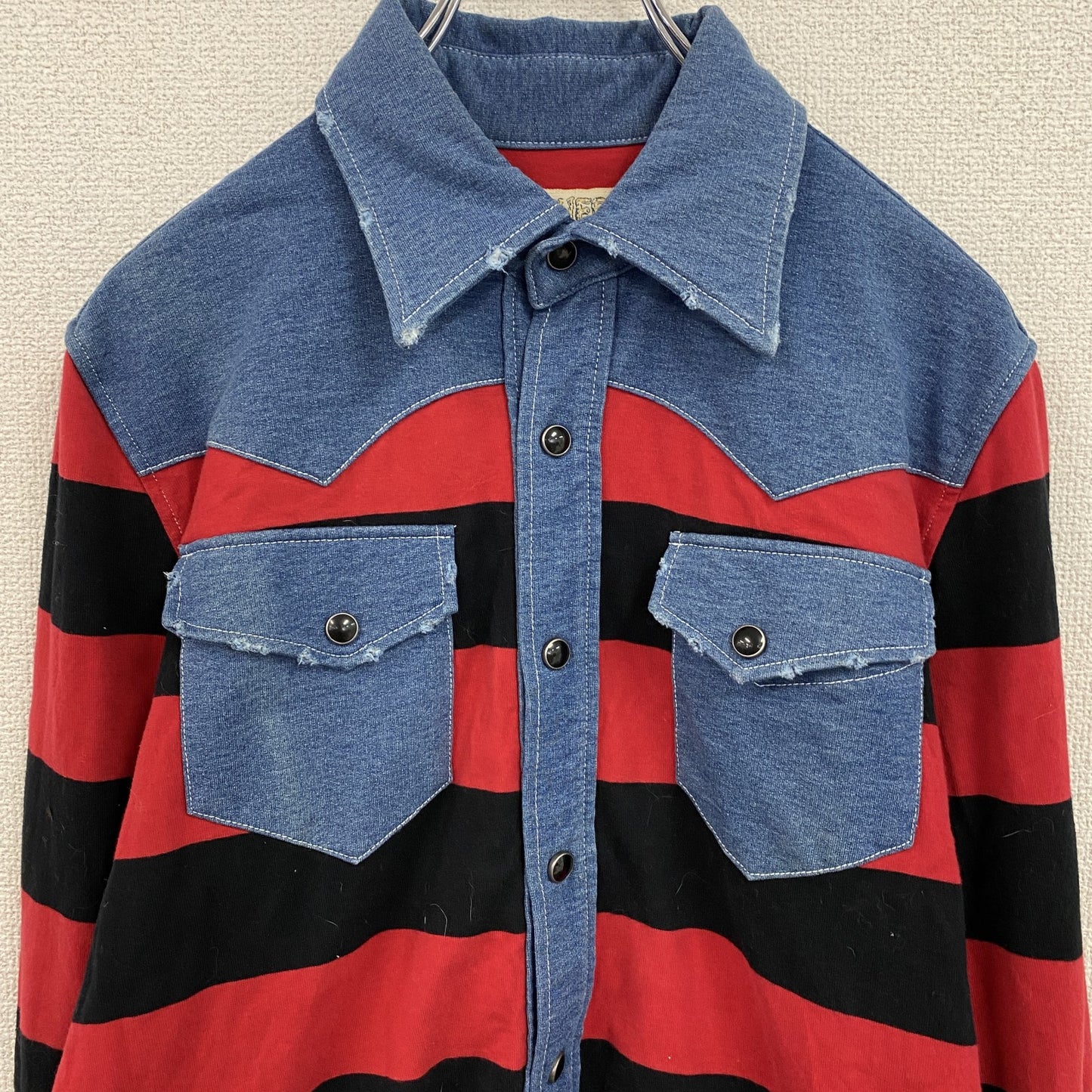 ～90s　Schott　ショット　RANCHER　ウエスタンシャツ　長袖シャツ　ボーダー　レッド　インディゴ　Mサイズ