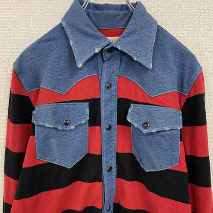 ～90s　Schott　ショット　RANCHER　ウエスタンシャツ　長袖シャツ　ボーダー　レッド　インディゴ　Mサイズ