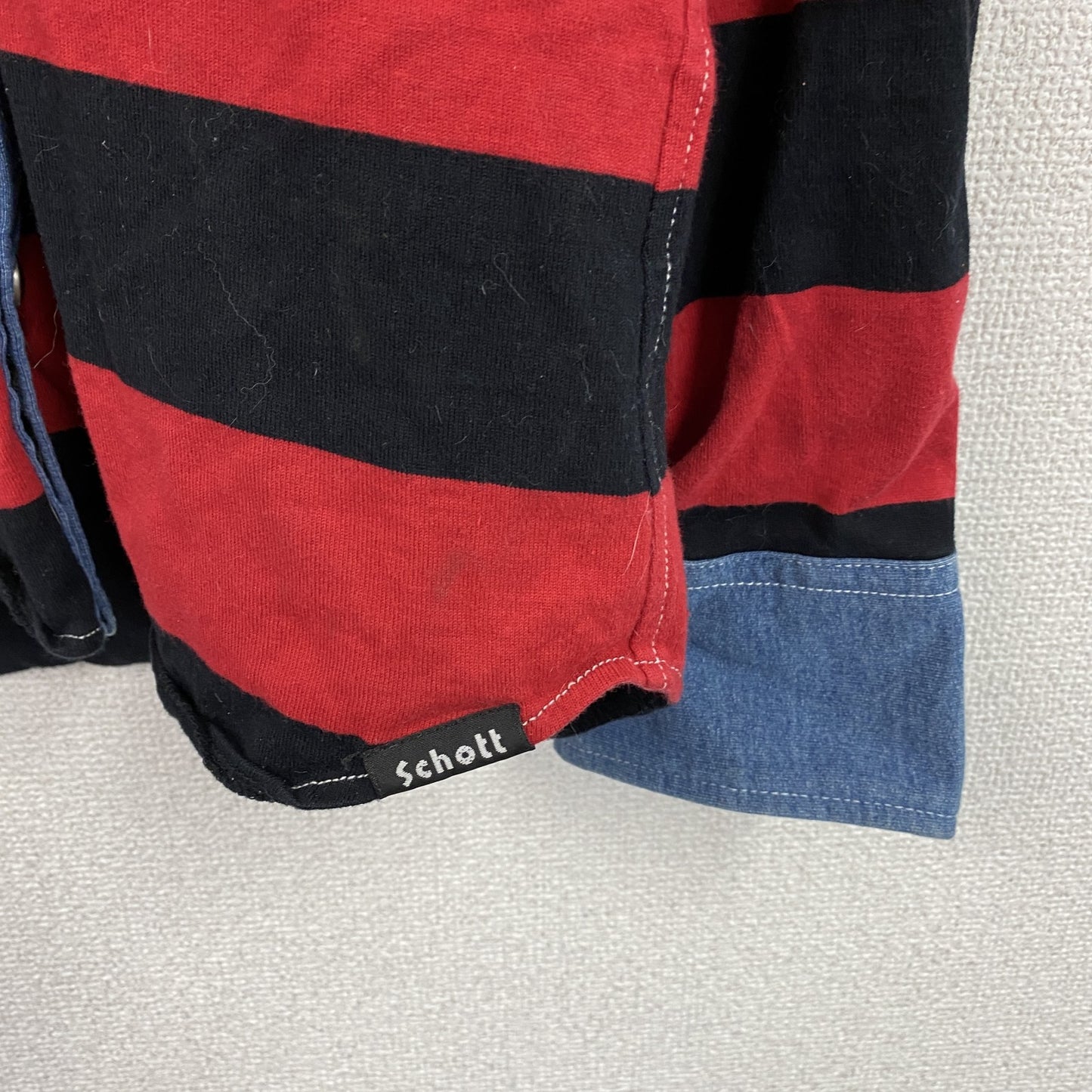 ～90s　Schott　ショット　RANCHER　ウエスタンシャツ　長袖シャツ　ボーダー　レッド　インディゴ　Mサイズ