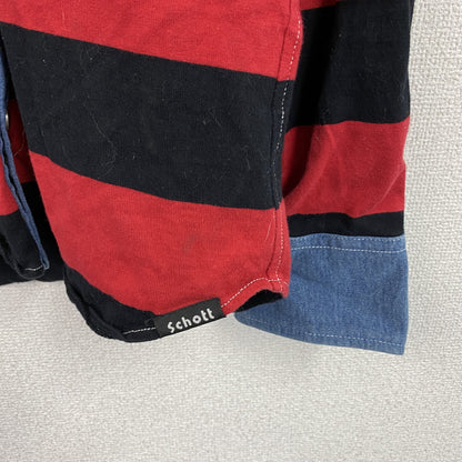 ～90s　Schott　ショット　RANCHER　ウエスタンシャツ　長袖シャツ　ボーダー　レッド　インディゴ　Mサイズ