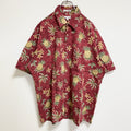古着 used　pierrecardin　半袖総柄シャツ　アロハシャツ　パイナップル　ヤシの木　赤　コットン100％　XLサイズ
