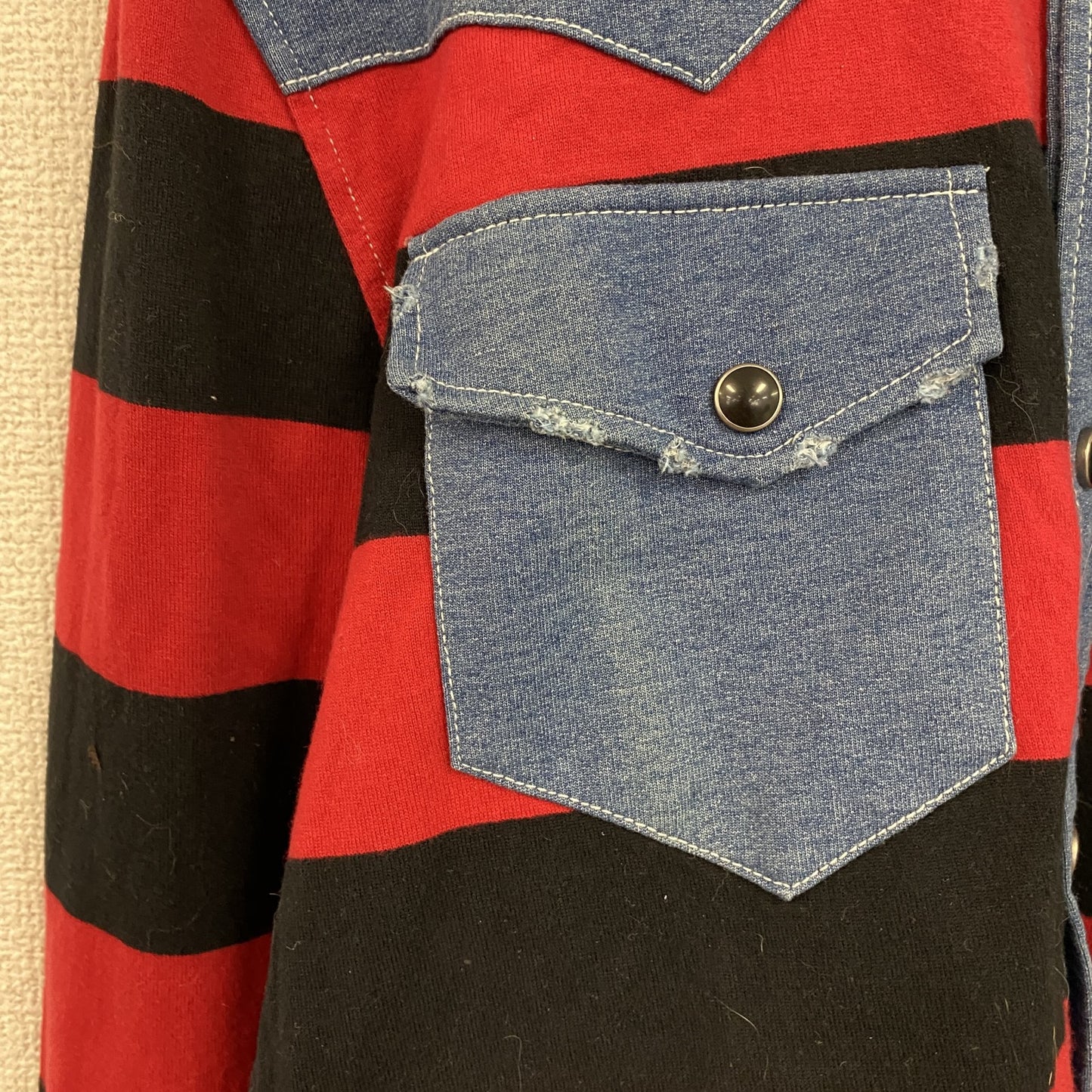 ～90s　Schott　ショット　RANCHER　ウエスタンシャツ　長袖シャツ　ボーダー　レッド　インディゴ　Mサイズ
