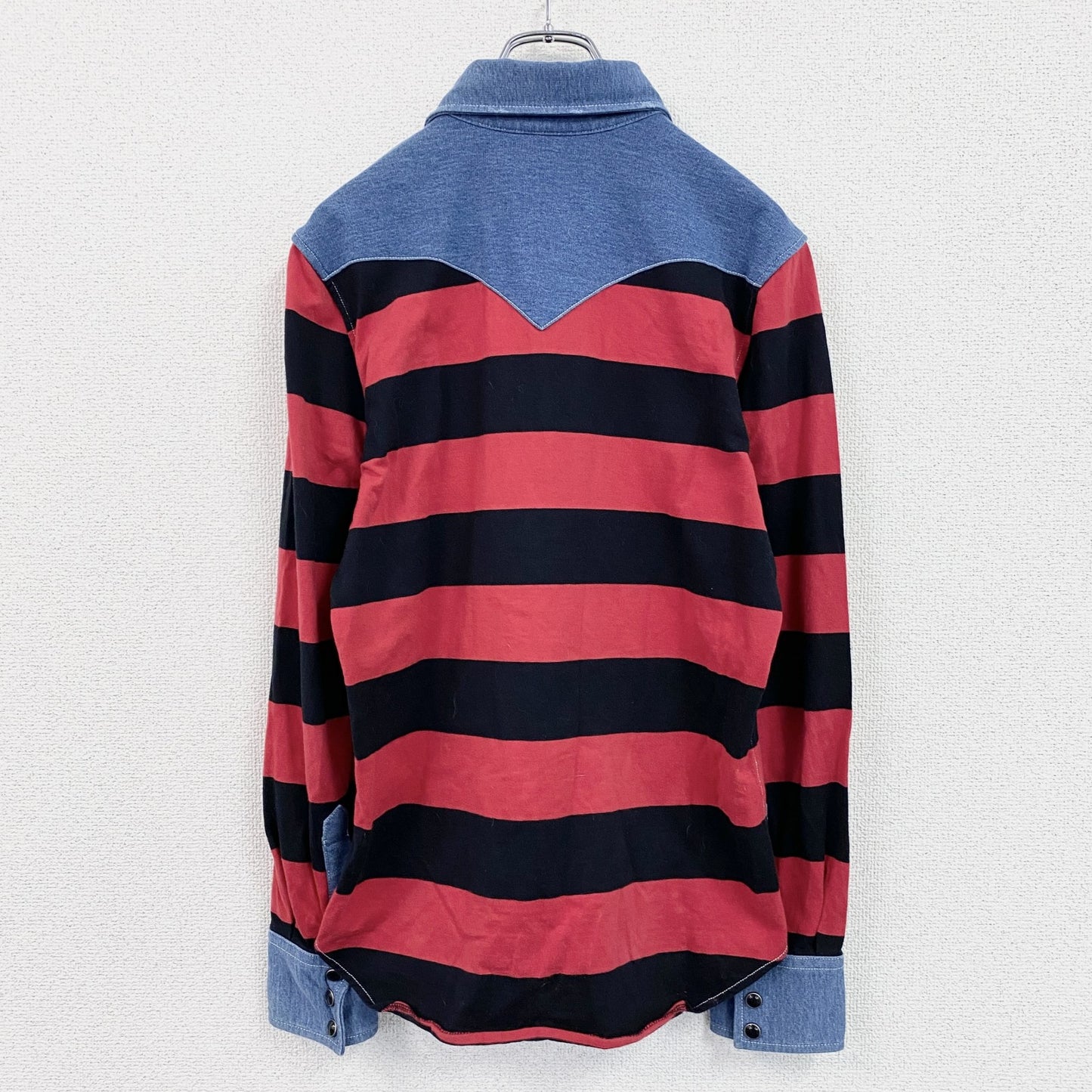 ～90s　Schott　ショット　RANCHER　ウエスタンシャツ　長袖シャツ　ボーダー　レッド　インディゴ　Mサイズ
