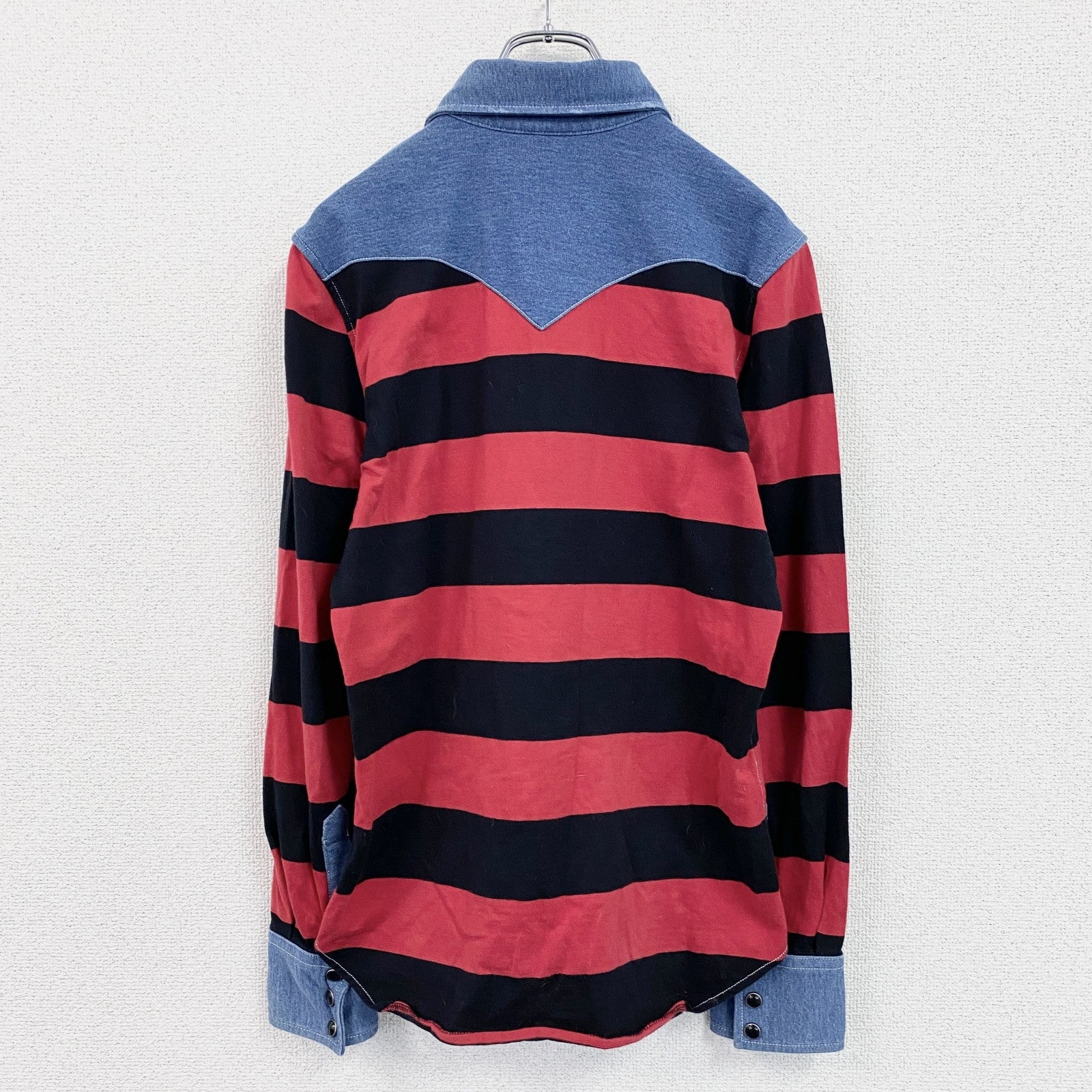 ～90s　Schott　ショット　RANCHER　ウエスタンシャツ　長袖シャツ　ボーダー　レッド　インディゴ　Mサイズ