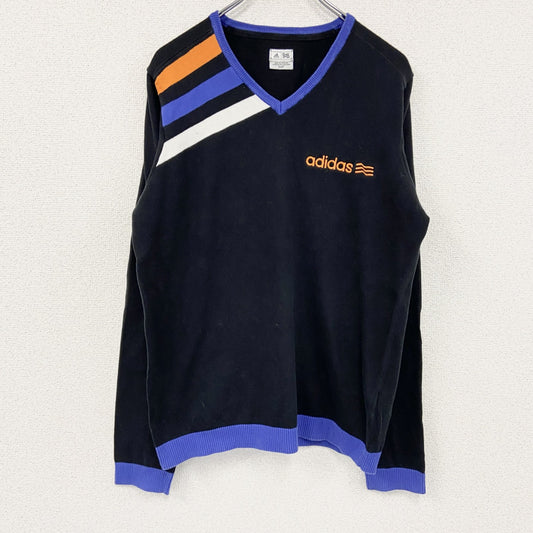 adidas　アディダス　コットンニットセーター　Vネック　黒　ブラック　Sサイズ