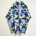 古着 used　ハワイ製　JadeFashions　半袖開襟アロハシャツ　水色　青　レトロ　ビッグシルエット　2XLサイズ