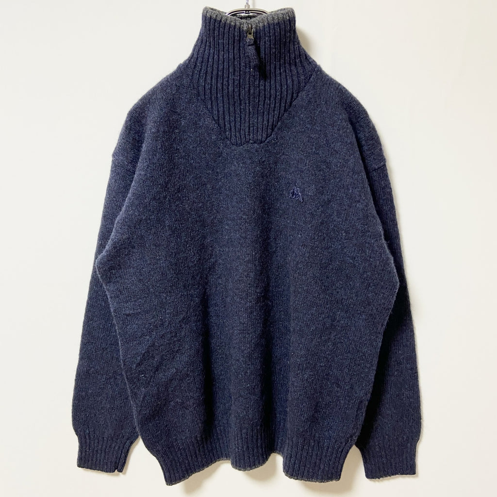 古着 used　ROBE DI KAPPA カッパ　長袖ハーフジップニット　セーター　ネイビー　ワンポイントロゴ刺繍　XLサイズ