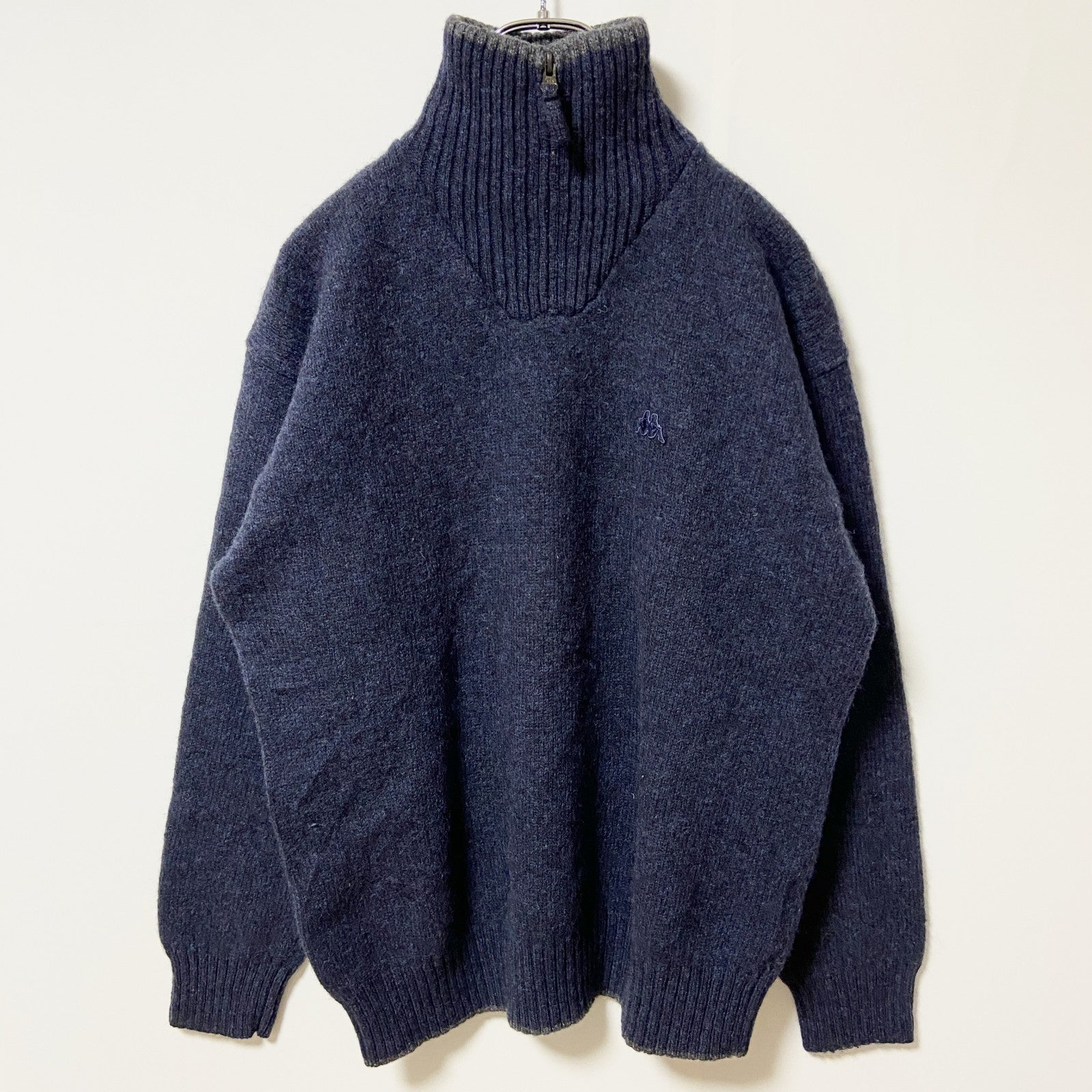 古着 used　ROBE DI KAPPA カッパ　長袖ハーフジップニット　セーター　ネイビー　ワンポイントロゴ刺繍　XLサイズ