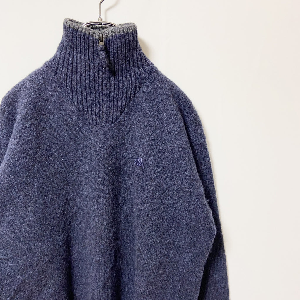 古着 used　ROBE DI KAPPA カッパ　長袖ハーフジップニット　セーター　ネイビー　ワンポイントロゴ刺繍　XLサイズ