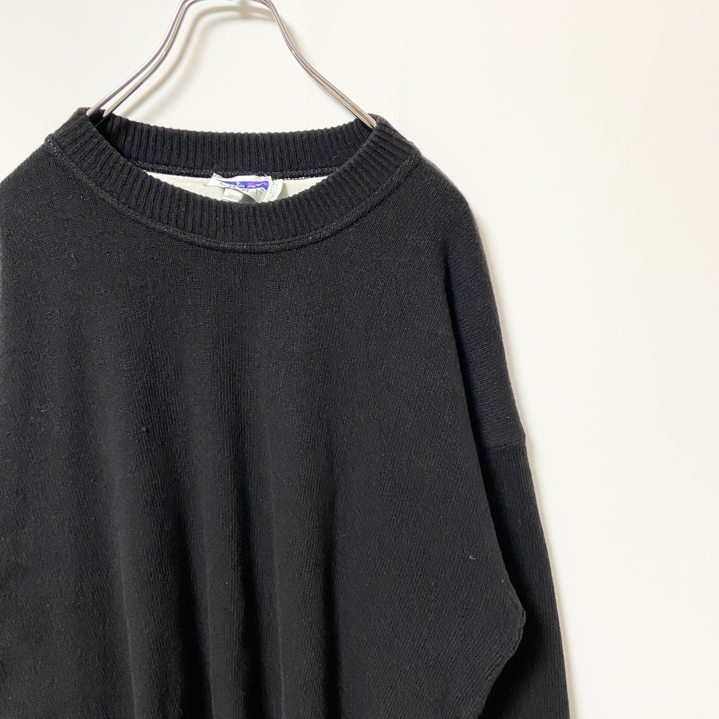 ～90s　Reebok リーボック　ニットセーター　ヴィンテージ　ワンポイントロゴ刺繍　黒　ブラック　XLサイズ
