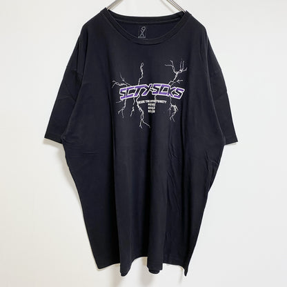 古着 used　SOCIETY　半袖ロゴプリントTシャツ　黒　ブラック　稲妻　雷　レトロデザイン　ビッグシルエット　3XLサイズ
