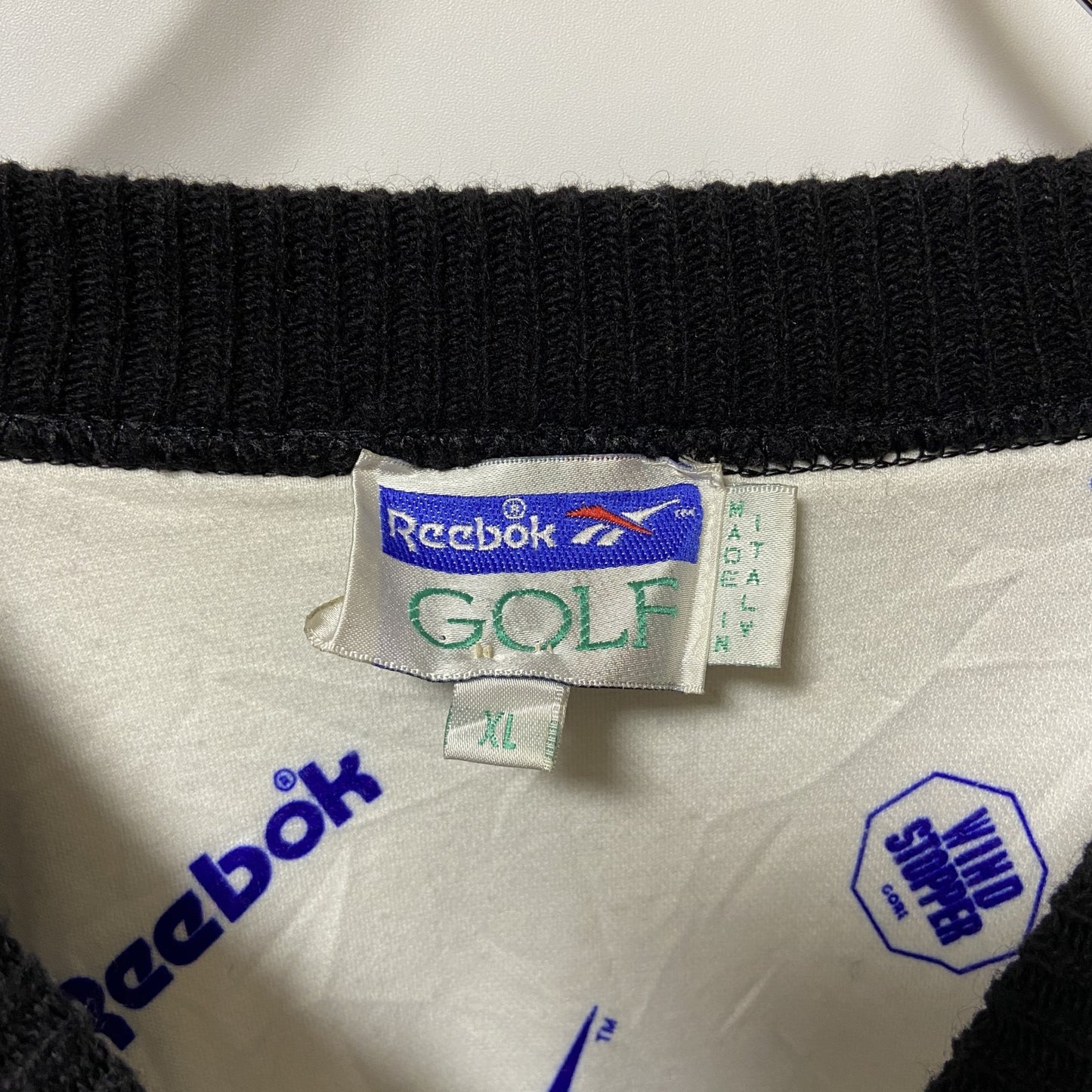 ～90s　Reebok リーボック　ニットセーター　ヴィンテージ　ワンポイントロゴ刺繍　黒　ブラック　XLサイズ