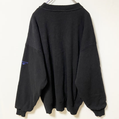 ～90s　Reebok リーボック　ニットセーター　ヴィンテージ　ワンポイントロゴ刺繍　黒　ブラック　XLサイズ
