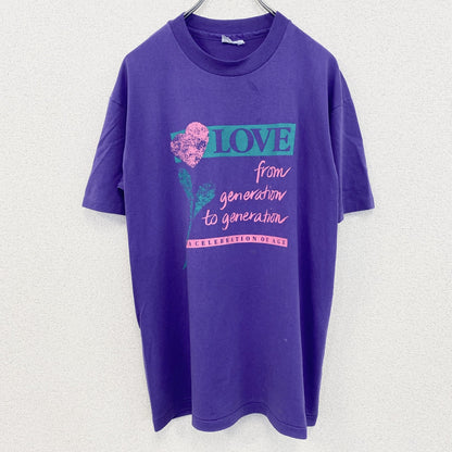 古着 used　90s　ヴィンテージ　半袖プリントTシャツ　紫　パープル　ハート　シングルステッチ　レトロデザイン