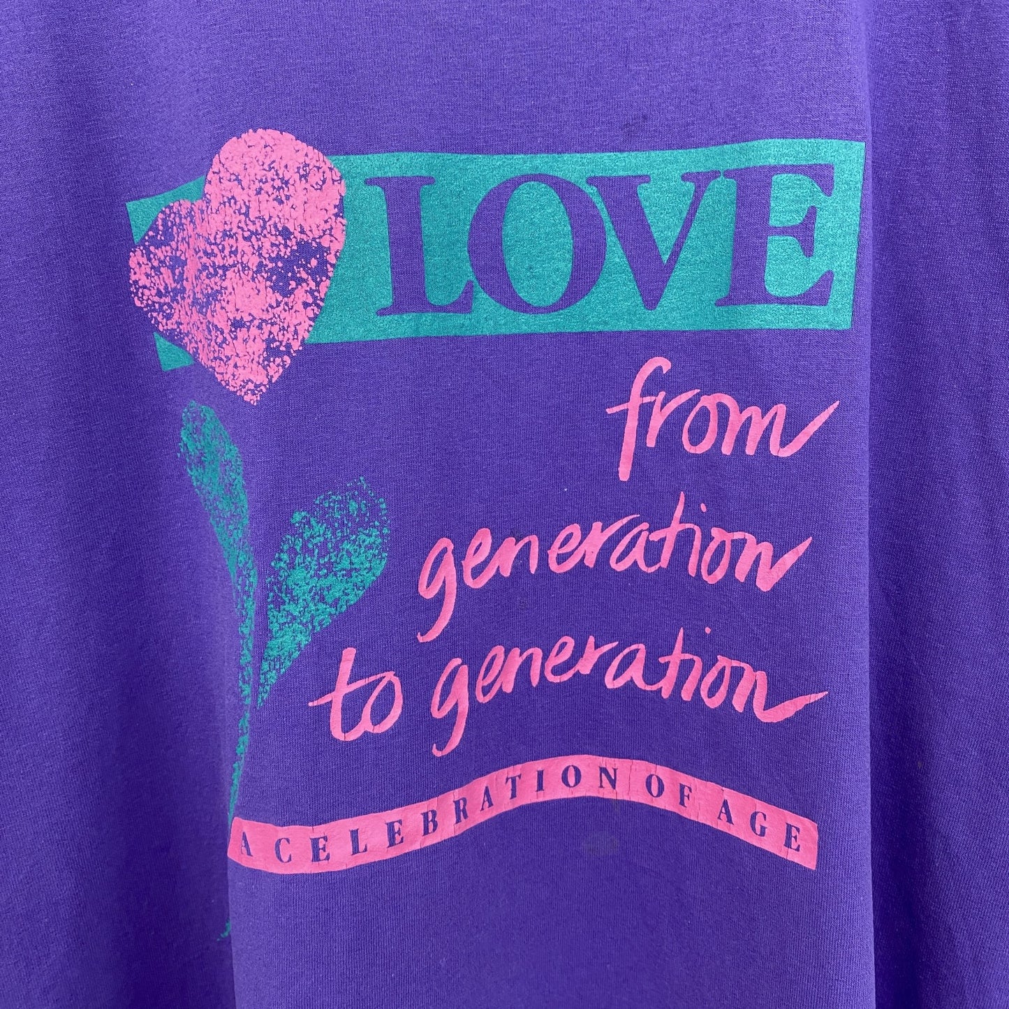 古着 used　90s　ヴィンテージ　半袖プリントTシャツ　紫　パープル　ハート　シングルステッチ　レトロデザイン