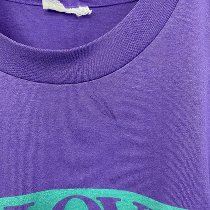 古着 used　90s　ヴィンテージ　半袖プリントTシャツ　紫　パープル　ハート　シングルステッチ　レトロデザイン