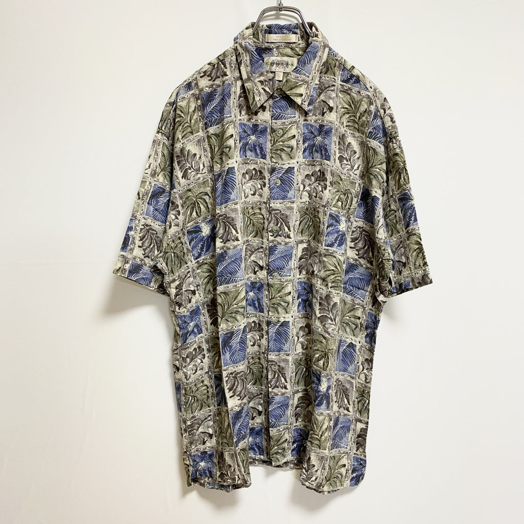 古着 used　CAMPIA　半袖総柄シャツ　レーヨンシャツ　アロハ柄　マルチカラー　レトロデザイン　個性的　　Lサイズ