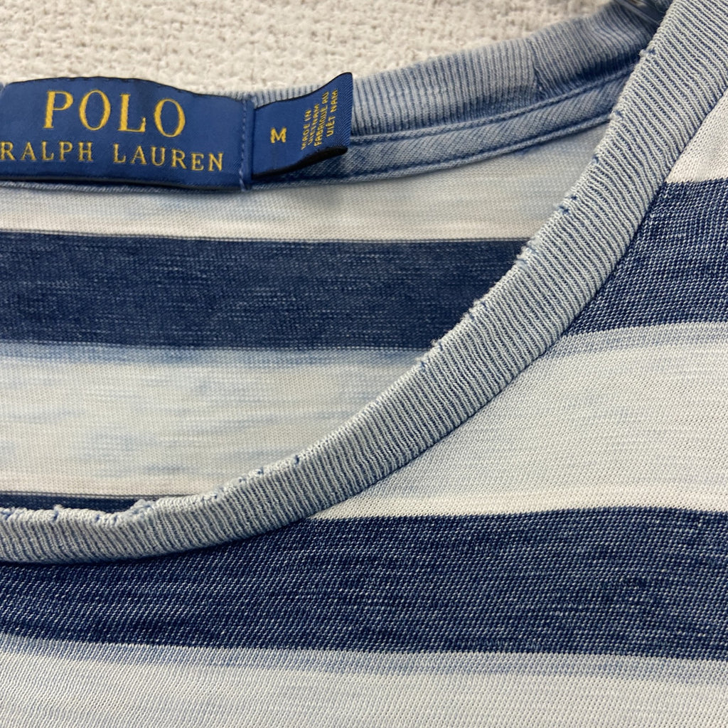 POLO RALPH LAUREN　ラルフローレン　半袖プリントTシャツ　ボーダー柄　水色　ライトブルー　紺　ネイビー　Mサイズ