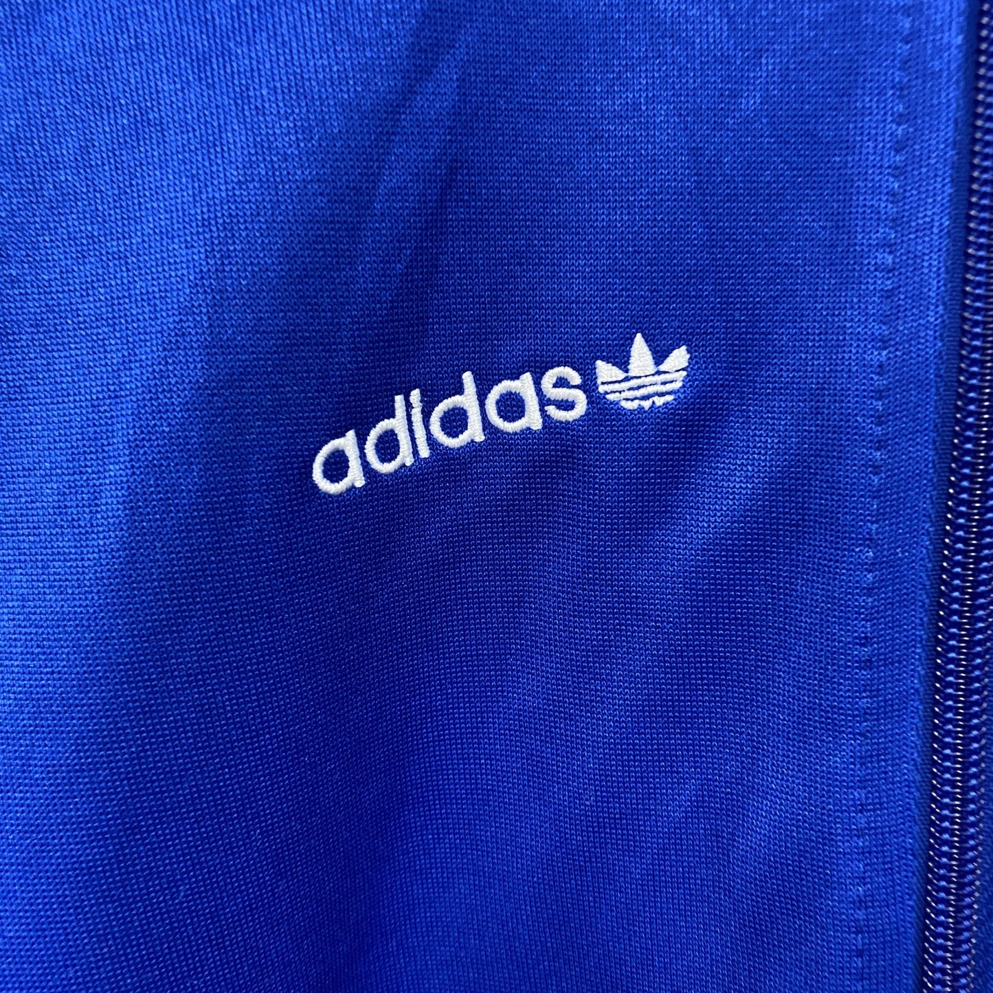00s　adidas　アディダス　トラックジャケット/ジャージ　フロッキープリント　トリコロール　ヴィンテージ　青　ブルー　XSサイズ