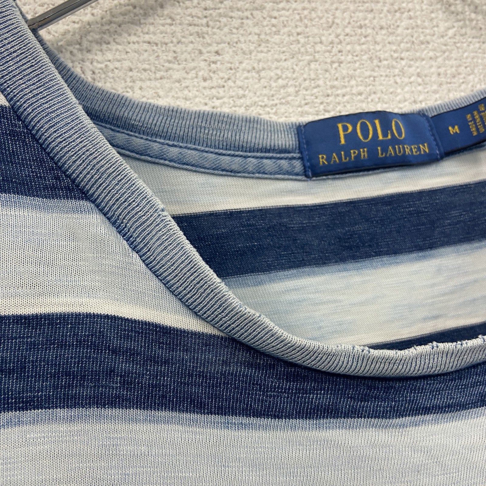 POLO RALPH LAUREN　ラルフローレン　半袖プリントTシャツ　ボーダー柄　水色　ライトブルー　紺　ネイビー　Mサイズ