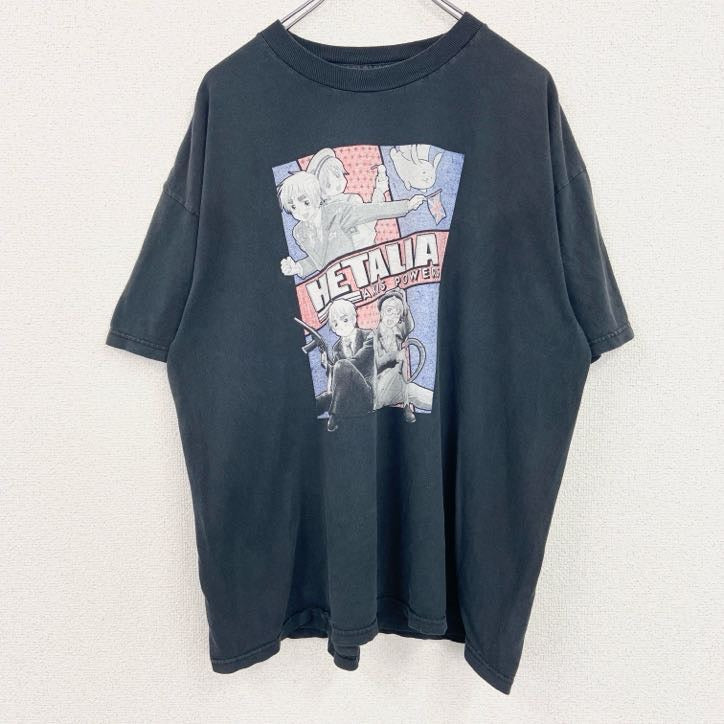 古着 used　ヘタリア　HETALIA　半袖アニメプリントTシャツ　00s　クルーネック　キャラクター　黒　ブラック　XLサイズ