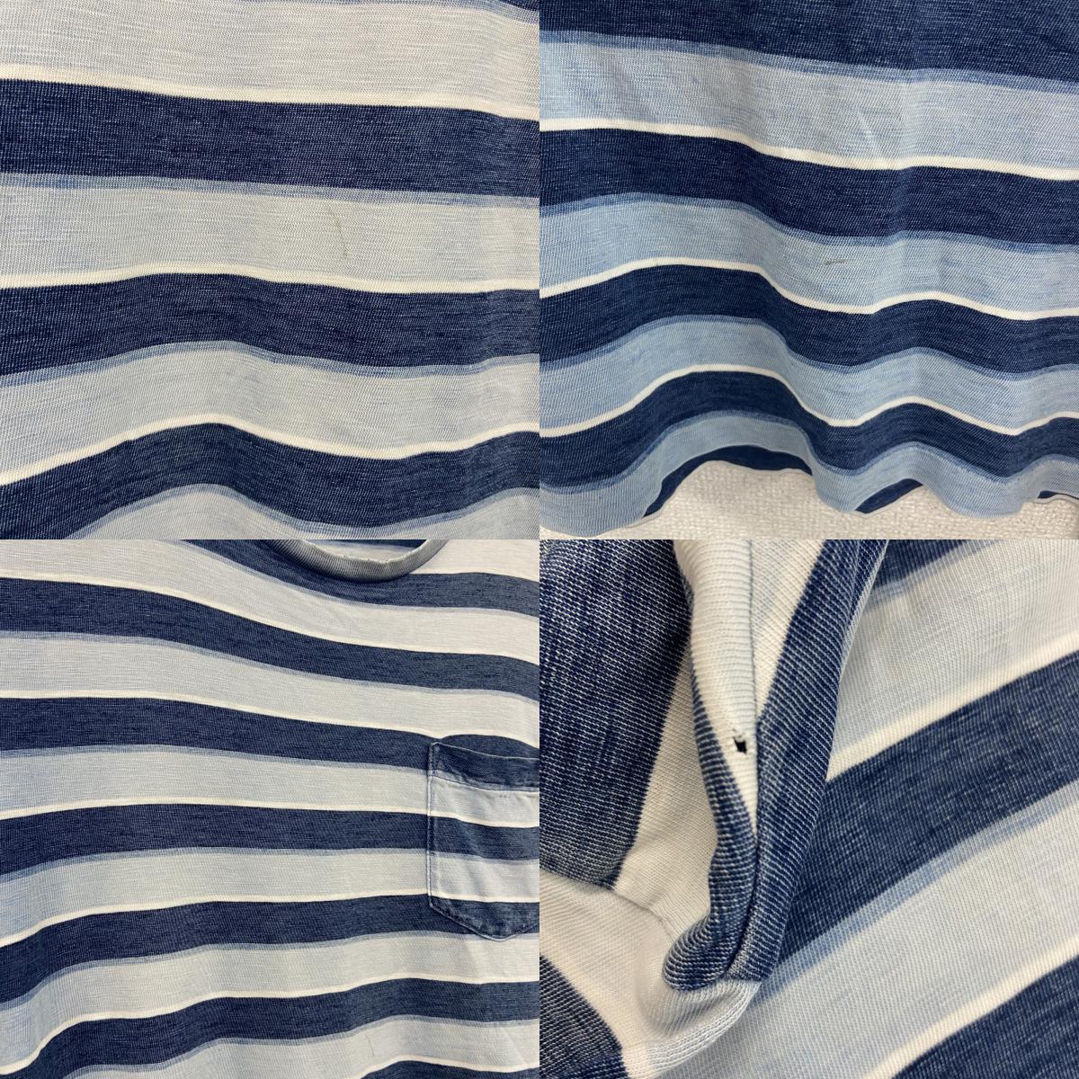 POLO RALPH LAUREN　ラルフローレン　半袖プリントTシャツ　ボーダー柄　水色　ライトブルー　紺　ネイビー　Mサイズ