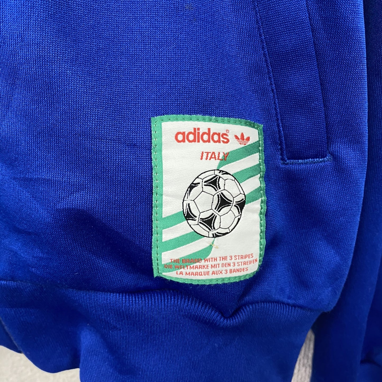 00s　adidas　アディダス　トラックジャケット/ジャージ　フロッキープリント　トリコロール　ヴィンテージ　青　ブルー　XSサイズ