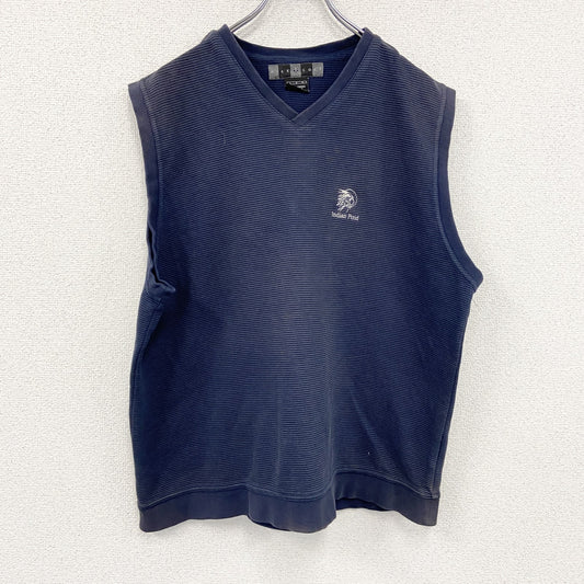 00s　NIKE GOLF　ナイキゴルフ　コットンニットベスト　ヴィンテージ　スウッシュ　刺繍ロゴ　紺　ネイビー　Lサイズ