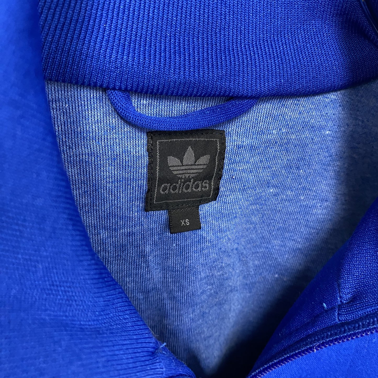 00s　adidas　アディダス　トラックジャケット/ジャージ　フロッキープリント　トリコロール　ヴィンテージ　青　ブルー　XSサイズ